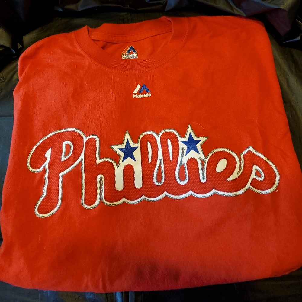 PHILADELPHIA PHILLIES MAJESTIC T SHIRT MEN'S M RED 100% COTTON FRANCO #7